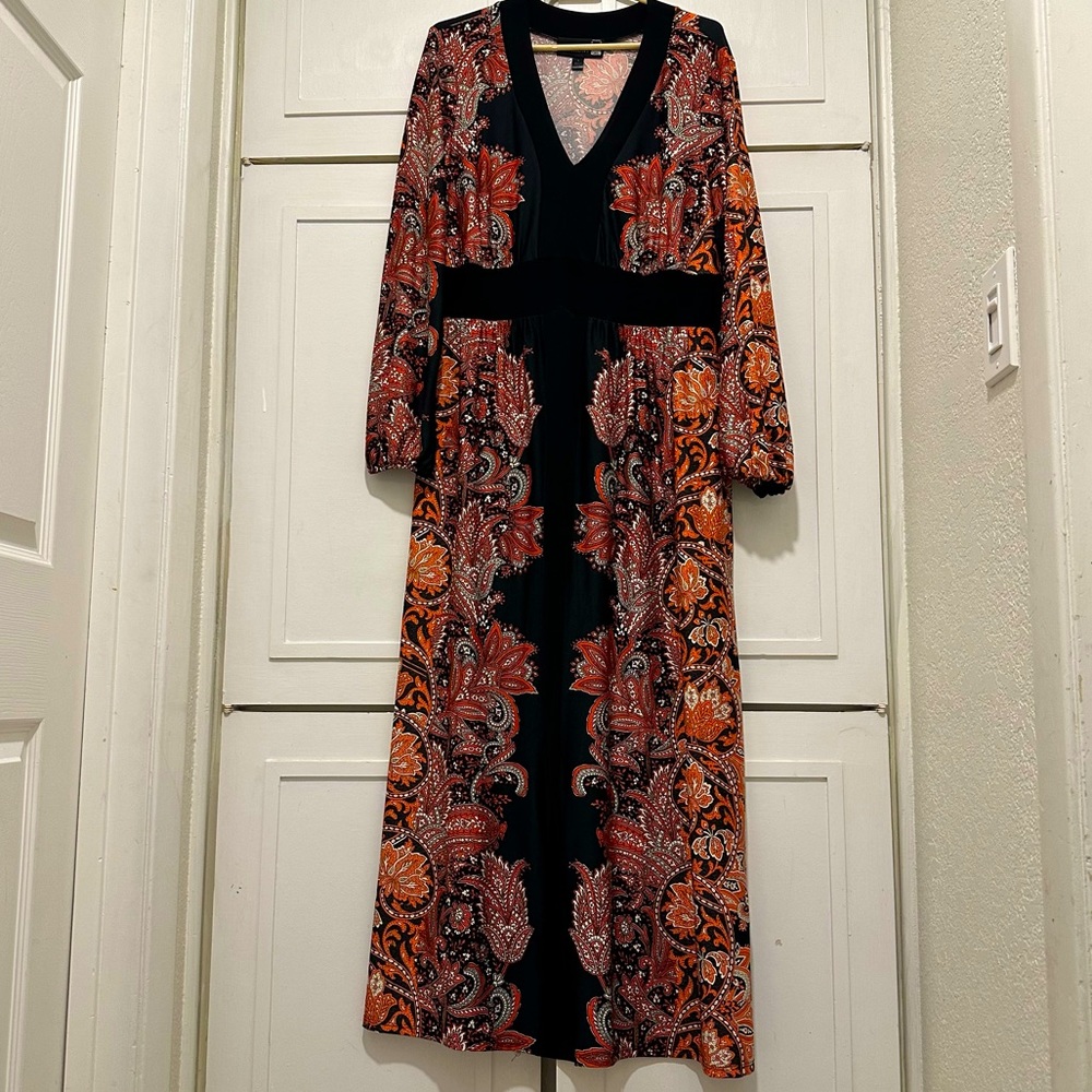 Vintage Long Sleeve Boho Maxi Dress. Size Large